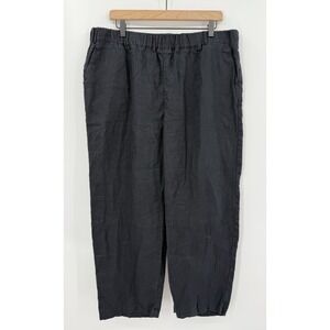 Quince Pants Womens XL Black Pull On Linen Wide Leg Crop Pockets Preppy